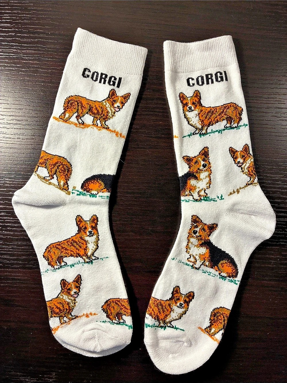 Corgi Pattern Crew Socks White NWT